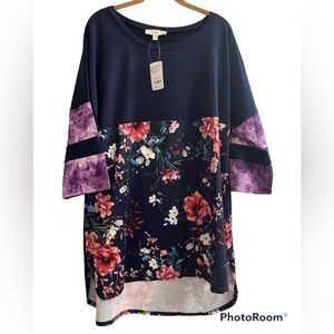 Tunic high low floral color block weekend by Suzanne Betro 1X‎ NWT